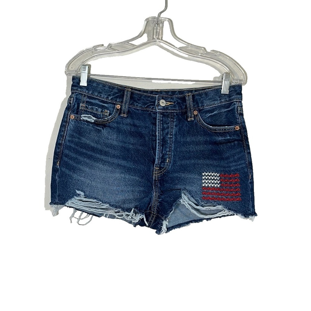 Retro American Flag Emrboidered Denim Jean Shorts Cut Offs 6 Festival Western